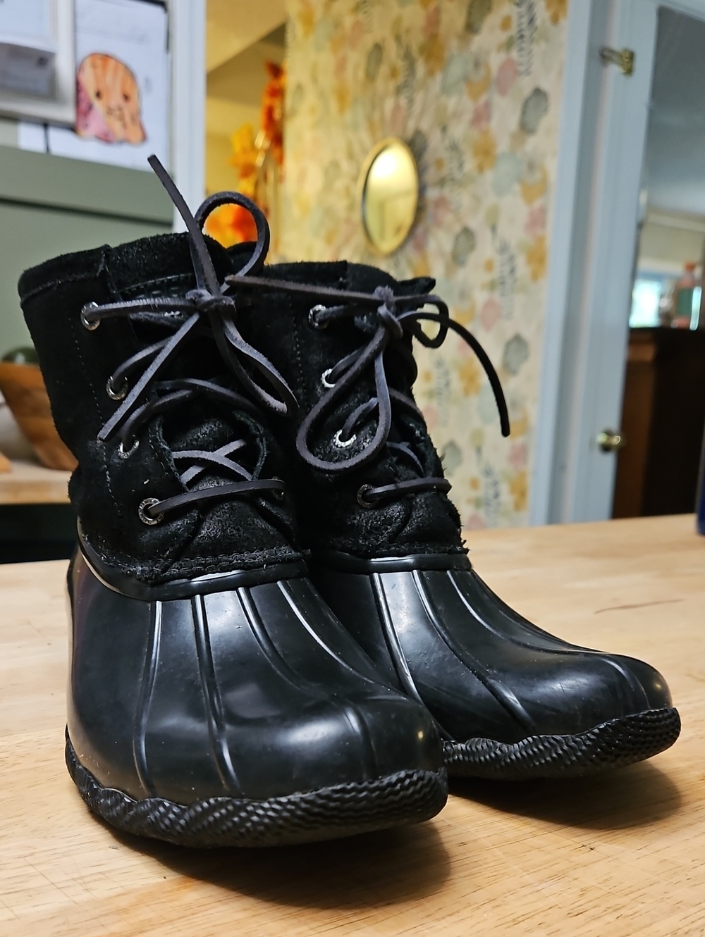 Sperry Women's Black Lace-Up Waterproof Duck Boots